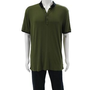Armani Collezioni Mens T-Shirt Green Henley Short Sleeve Size 2XL